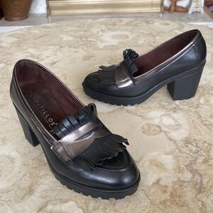 Pitillos Made in Spain Chunky Sole Heeled Leather Loafers